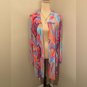 Vibrant Multicolor Lightweight Collared Overshirt or Swim Cover-Up, L